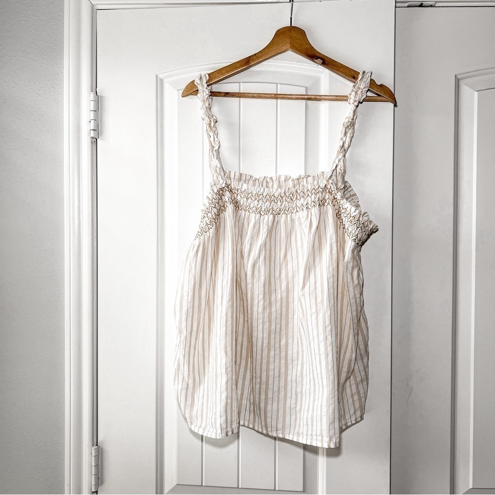 Banana Republic White and Tan Striped Babydoll Tank Top XL
